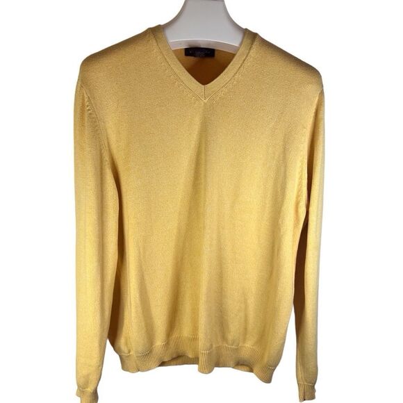 Men’s Brooks Brothers VNeck Soft Yellow Sweater Size Large Cotton Easter Spring - Picture 1 of 8